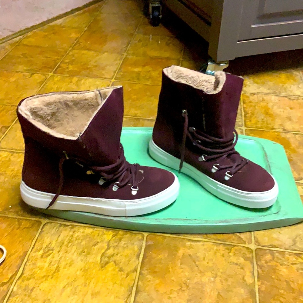 Jeffrey Campbell burgundy suede Lace boots